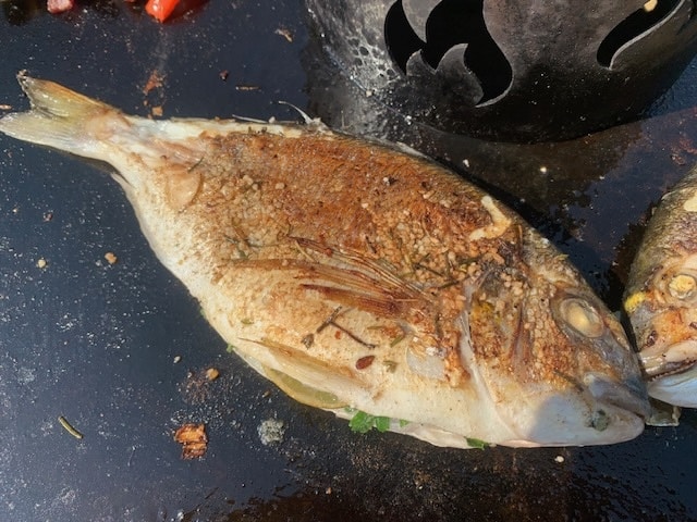 Dorade von der Feuerplatte