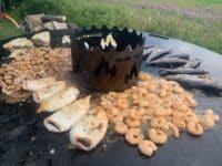 Fisch und Meeresfrüchte auf der Feuerplatte grillen