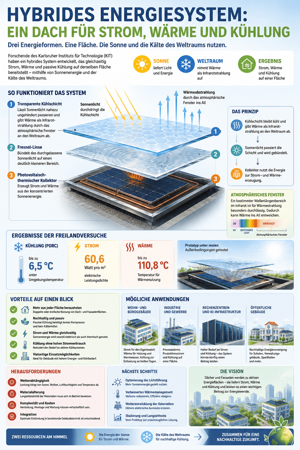 Wie erzeugt ein hybrides Energiesystem Strom, Wärme und Kühlung auf einer Fläche?