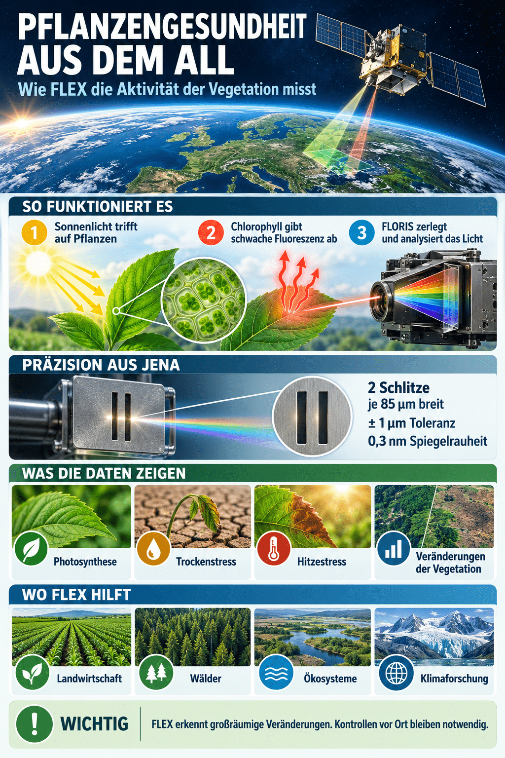 Wie erkennt FLEX die Gesundheit von Pflanzen aus dem All?