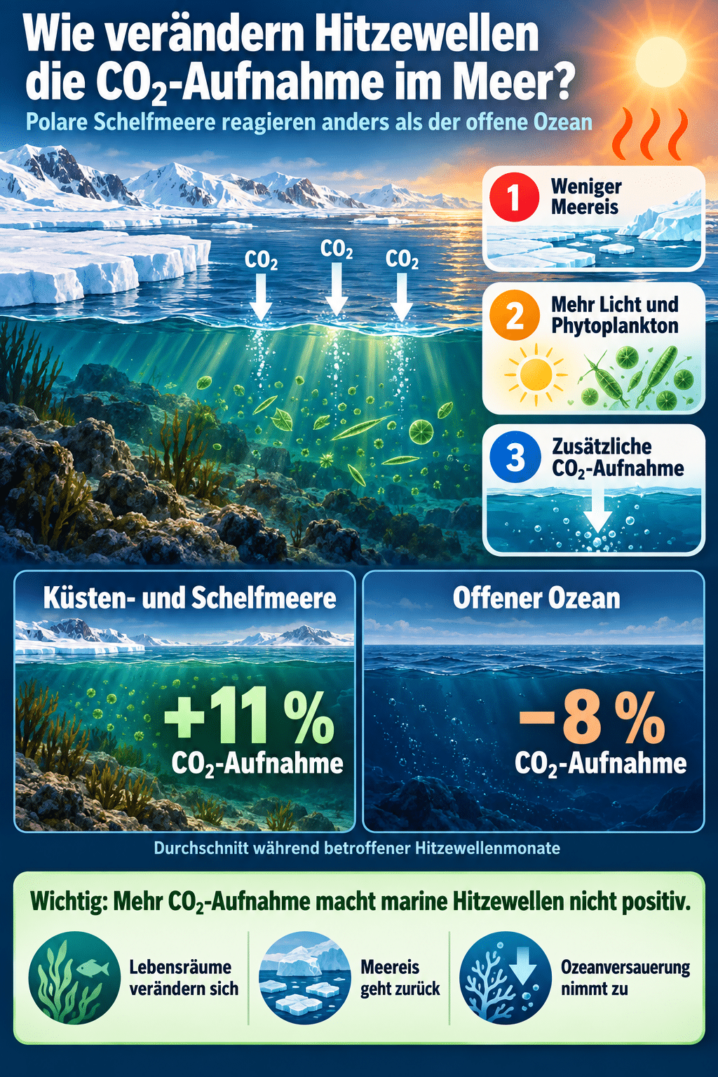 Wie verändern Hitzewellen die CO₂-Aufnahme im Meer?