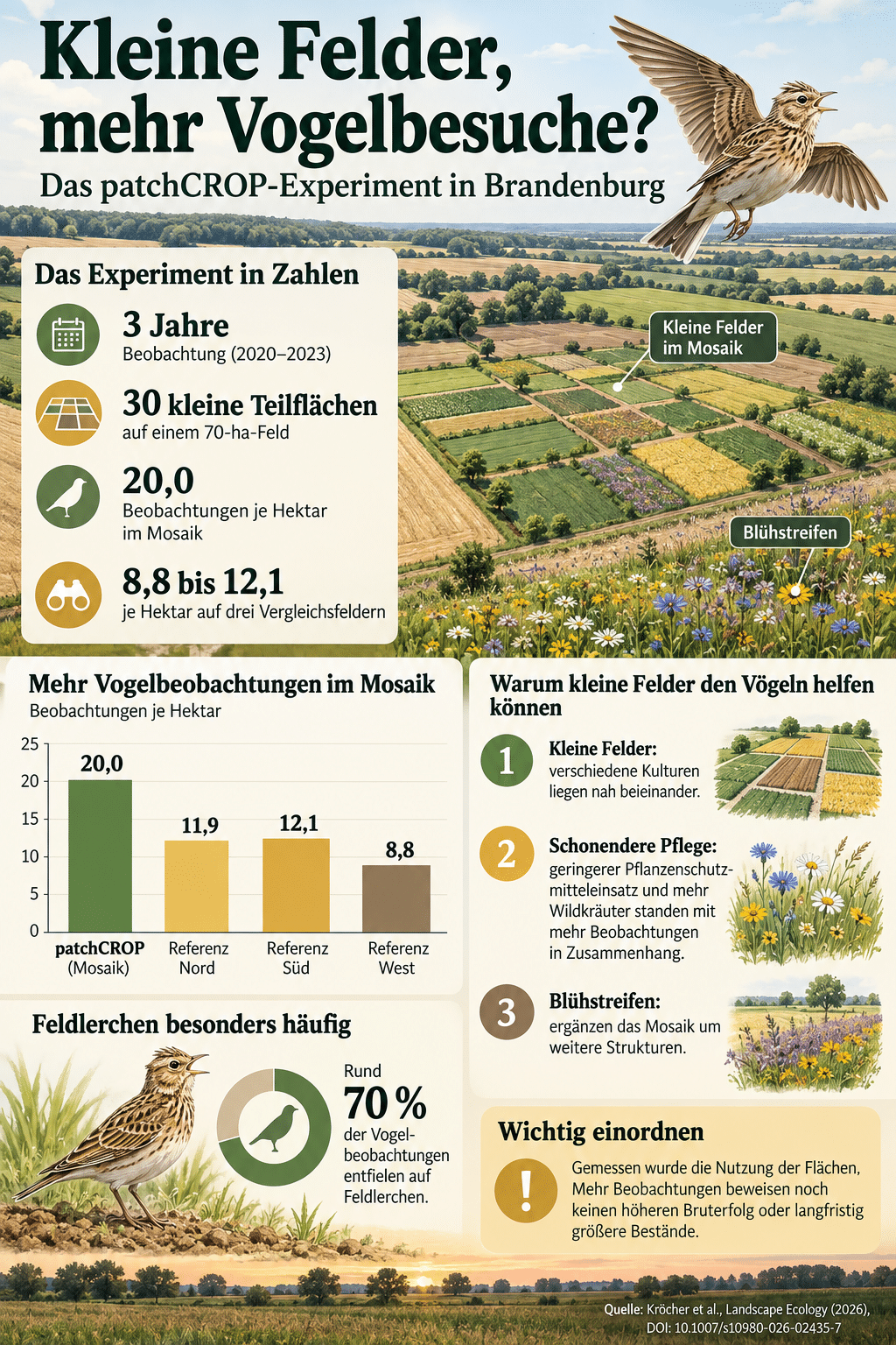 Wie helfen kleine Felder den Vögeln auf dem Acker?