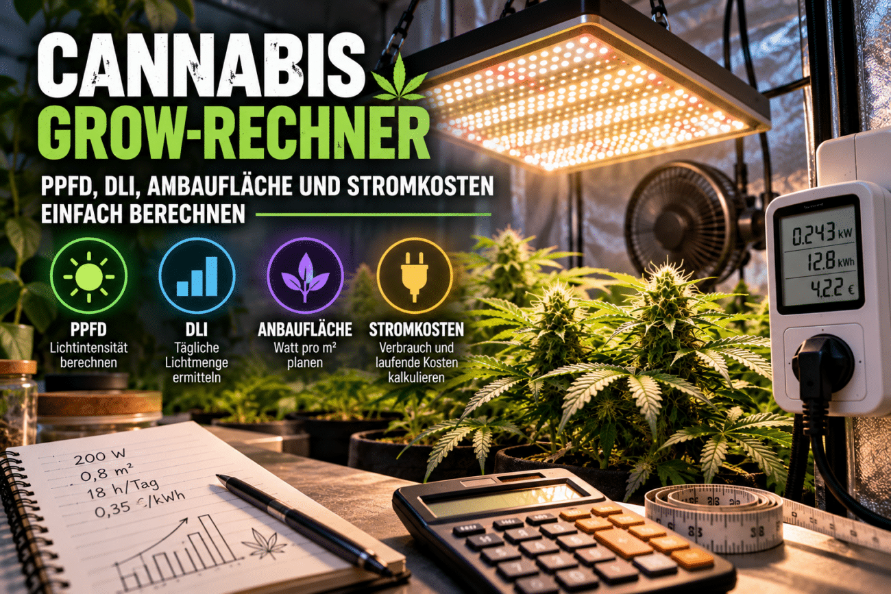 Cannabis Grow-Rechner: PPFD, DLI und Stromkosten berechnen