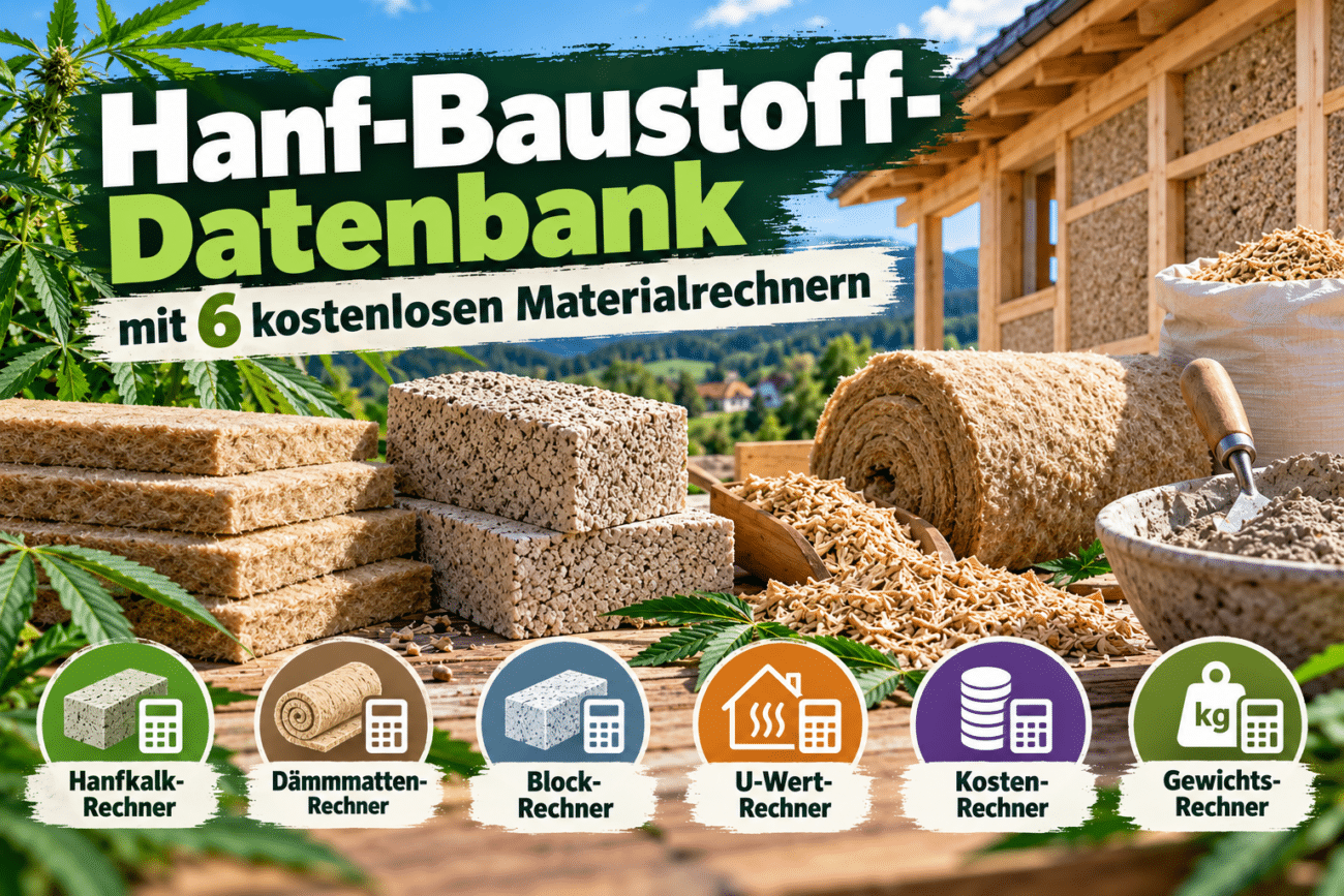 Hanf-Baustoff-Datenbank mit 6 kostenlosen Materialrechnern